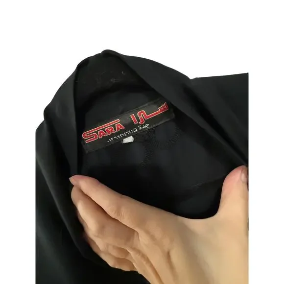 Vintage 70s Abaya Kimono Robe O/S Embroidered Longline Duster Jacket Black - Picture 10 of 11